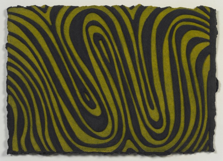 Sol LeWitt, W, 1995, relief print on hand dyed, handmade Twinrocker paper, 9 x 12 ½ inches (22.9 x 31.8 cm). Special edition published by Two Palms, New York. © 2013 The LeWitt Estate / Artists Rights Society (ARS), New York / Photo: Ellen McDermott