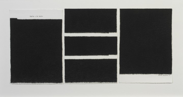 Elena del Rivero, Letter to the Mother, 1993, ink on paper, 3 sheets, each 9 x 6 ½ inches (22.9 x 16.5 cm). © 2013 Artists Rights Society (ARS), New York / VEGAP, Madrid / Photo: Ellen McDermott