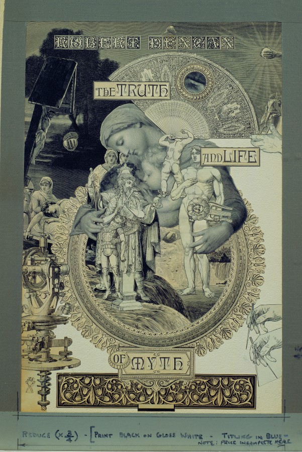 Jess, The Truth and Life of Myth, 1969, paper collage, 14 ⅜ x 9 ⅝ inches (36.5 x 24.4 cm). The Poetry Collection of the University Libraries, University at Buffalo, The State University of New York. © The Jess Collins Trust / Photo: The Poetry Collection of the University Libraries, University at Buffalo, The State University of New York